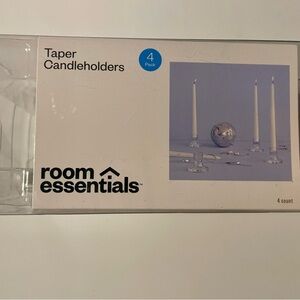 Room Essentials Clear Glass Taper Candleholders (4-Pack) New Sealed Room Decor